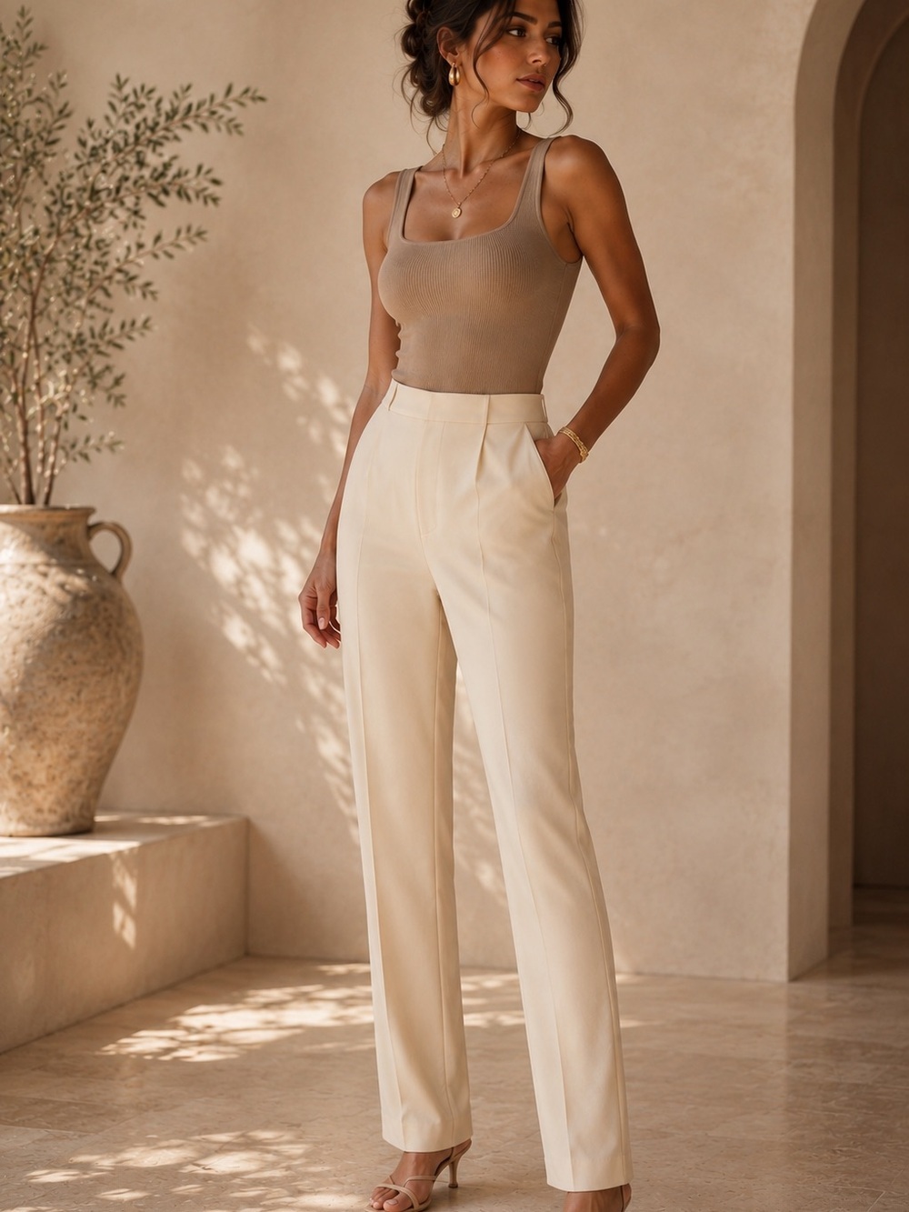 Escada Cream High-Rise Straight-Leg Trousers